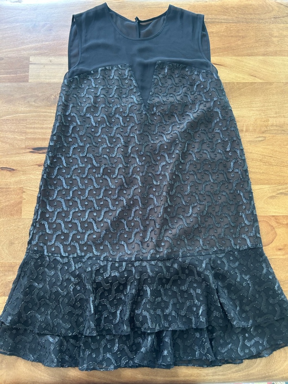 BCBGMaxAzria Black Lace Overlay Ruffle-Hem Drop waist Dress Size Medium